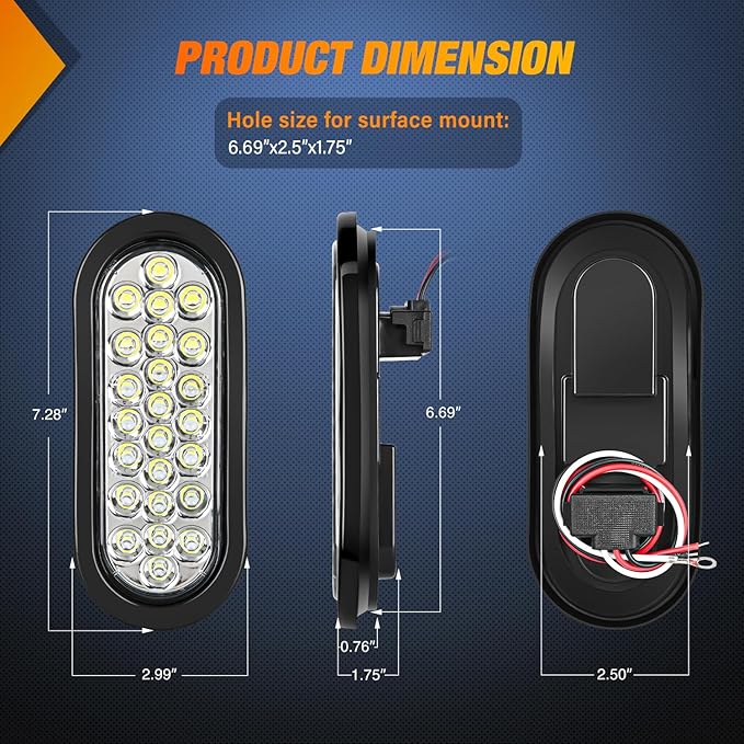 Nilight 6Inch Oval Trailer Tail Light 2PCS White 24LED Back Up Reverse Lights w/Flush Mount Grommets Plugs IP67 Waterproof for 12V Truck ATV UTV Bus RV Camper