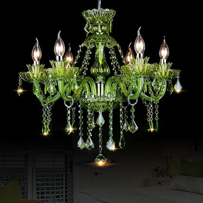 Bagood 6 Lights Green K9 Crystal Candle Chandeliers Lighting Modern Pendant Lights Ceiling Fixture Lamp for Dining Living Room Bedroom Hallway Entry Elegant Decoration E12 Base, H20.5 x W23.6 Inch