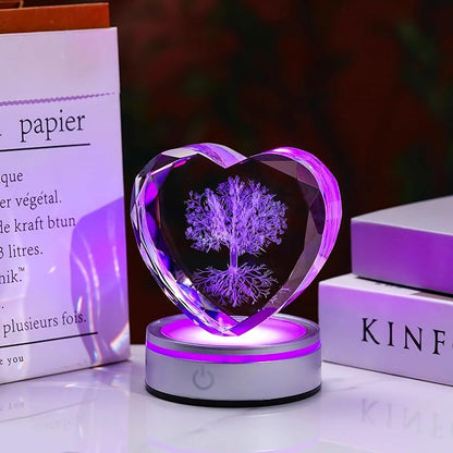 Qianwei Tree of Life Gifts for Women 3D Crystal Heart - Laser Tree of Life Decor Glass Animals Gifts Figurines Statue Stuff for Room Decorations Night Light