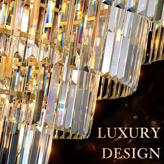 CATINER Large 36" Gold Crystal Chandeliers 23 Lights Modern Luxury Chandelier for Foyer Staircase Chandeliers 6 Tiers Round K9 Ceiling Pendant Lighting Fixture for Living Dining Room