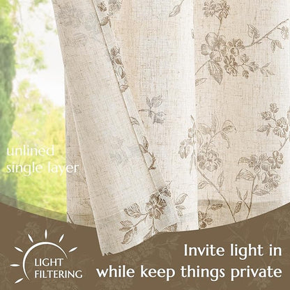 jinchan Floral Kitchen Curtains 36 Inch Linen Tier Curtains Farmhouse Cafe Half Window Drapes Over Sink Light Filtering for Living Room Laundry RV Rod Pocket 2 Panels Taupe on Beige