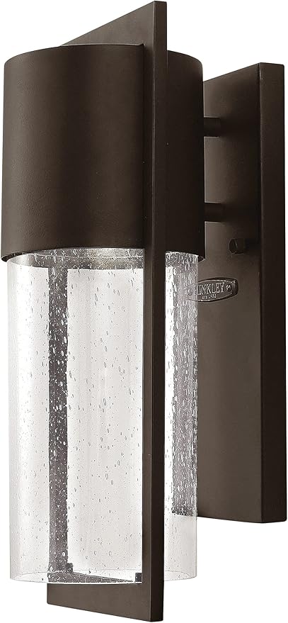 Hinkley Shelter 1320KZ Small Outdoor Wall Mount Lantern, Minimalist Style, Dark Sky-Compliant, Solid Aluminum/Clear Seedy Glass, Buckeye Bronze