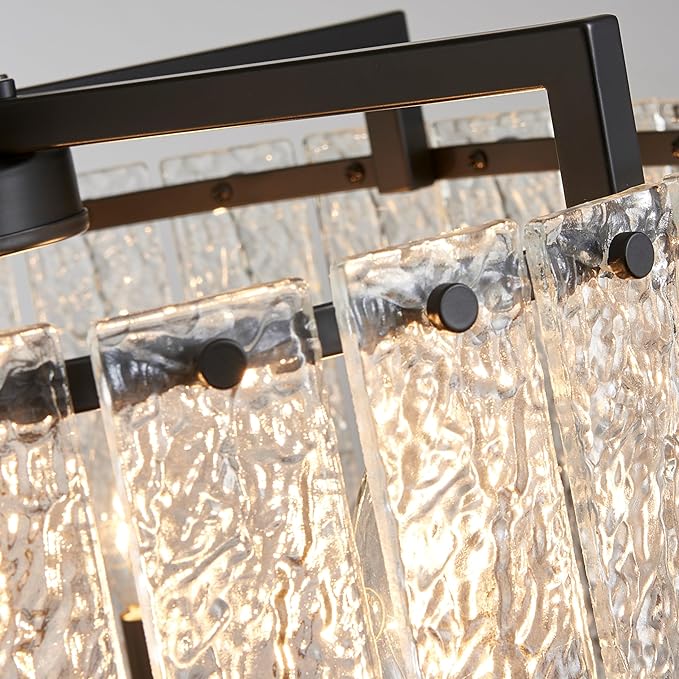 Shrine Lighting Crystal Chandeliers, Modern Luxury Style, Perfect Pendant Light Fixture for Living Space, D20'' × H4'', Adjustable 43'', 6 x E12 Sockets, Glass Shade & Black Finish Frame