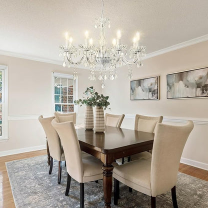 Crystal Chandelier Hanging Pendant Light Fixture,8 Lights Glass Candle Chandeliers for Kitchen Island Dining Rooms Bedroom Living Room Bar Ceiling Light