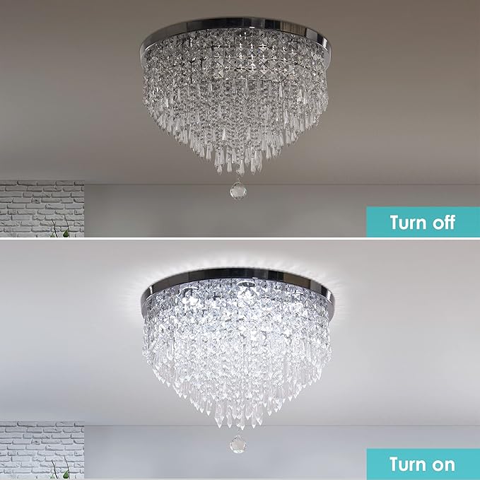 19.7" Modern Crystal Chandeliers LED 5 Tier Crystal Ceiling Light Fixture Flush Mount Round Ceiling Chandeliers for Dining Room Bedroom, 6500 K Cool White