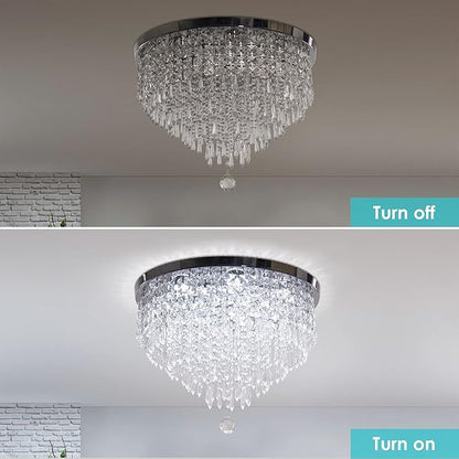19.7" Modern Crystal Chandeliers LED 5 Tier Crystal Ceiling Light Fixture Flush Mount Round Ceiling Chandeliers for Dining Room Bedroom, 6500 K Cool White