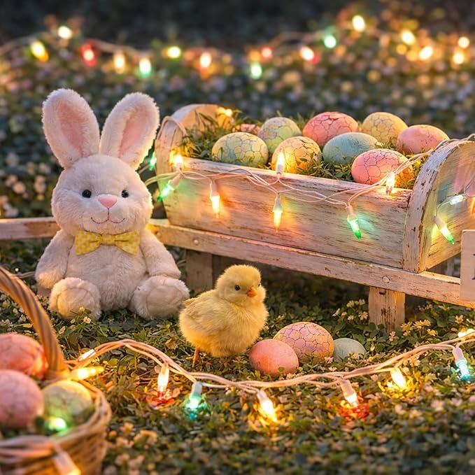 Boltigen Easter Slow Twinkle Lights with White Wire, 50 LED Christmas Pastel String Light, 14.58FT UL Certified Waterproof Connectable for Indoor Outdoor Christmas Holiday Wedding Garden Decor