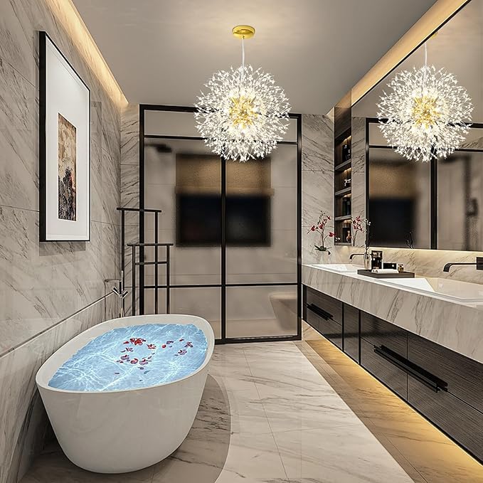 Modern Firework Gold Crystal Chandeliers, Sputnik Dandelion Chandelier Light Fixture Pendant Lighting for Dining Room, Living Room, Bedroom, Kitchen, Restaurant- 12 Lights