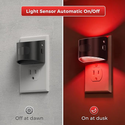 L LOHAS LED Night Light with Motion Sensor & Dusk to Dawn Sensor, Night Lights Plug into Wall with 30-100lm Adjustable Brightness, Dimmable Night Light for Bathroom Hallway, Red, 4 Pack