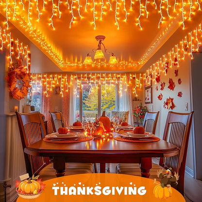 JMEXSUSS Orange Thanksgiving Lights Outdoor, 38.8 FT 400 LED Orange Icicle Lights Outdoor Waterproof, 8 Modes String Light Plug in for Fireplace Tree Garden Patio Thanksgiving Fall Halloween Decor