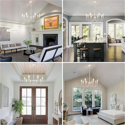 French Country Chandelier, 8-Light Antique White Farmhouse Chandelier for Dining Room, Candle Hanging Pendant Light for Kitchen Living Room Bedroom Foyer Entryway