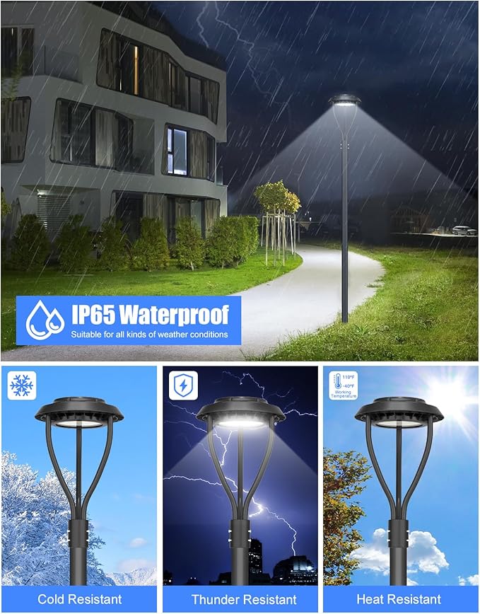 KUKUPPO 2Pack 80W LED Post Top Light 80W/64W/48W Wattage Selectable ETL Listed 11200Lm LED Post Pole Top Light Dusk to Dawn IP65 Waterproof for Outdoor Commercial Pole Light Fixture AC100-277V