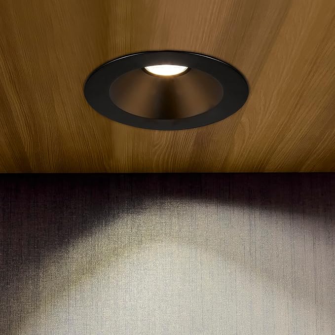 Maxxima 6” Ultra-Thin Recessed Anti-Glare LED Downlight, Canless IC Rated, 1200 Lumens, 5 Color Temperature Select 2700K/3000K/3500K/4000K/5000K, Dimmable, Black Trim, 90 CRI, 5CCT Slim J-Box Included