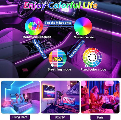 Car Led Strip Lights, Interior Car Lights, App Control Ambient Lighting Kit With RGB 16 Million Colors Fiber Optics&Music Sync Rhythm, USB Neon Light Accessories for Center Console&Dashboard, Upgraded