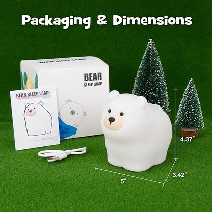 Squishy Polar Bear Night Light with RGB Mode Cute Polar Bear Light 3 Brightness Adjustable Nursery Breastfeeding Nightlight Rechargeable Silicone Touch Bedside Animal Lamp for Bedroom Dorm Decor