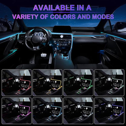 LivTee Smart Car LED Interior Lights with USB Port, LED Strip Fiber Optic Lights, Wireless App and Remote Control, Sync to Music, Car Accessories Gifts for Women and Men, 6 in 1