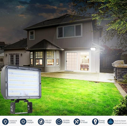 Dusk to Dawn Outdoor 100W LED Flood Light, 14000LM 1000W Equivalent, 100-277V 5000K Daylight, ETL Commercial LED Flood Light Fixture, Outdoor Security Lighting for Landscape,Parking Lot