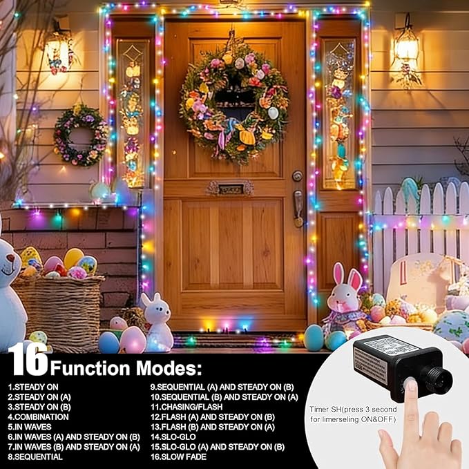 LAMPHOME 66ft Christmas Decorative Mini Lights, 200 LED Green Wire Fairy Starry String Lights Plug in, 16 Lighting Modes for Outdoor Xmas Tree Wedding Party Decoration (White and Multicolor)