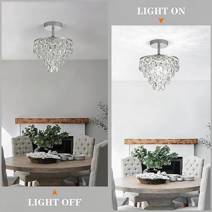 Mini Crystal Chandelier Small Modern Crystal Flush Mount Ceiling Light for Hallway Closet, E26 Base, K9 Crystal (Chrome-Ceiling)