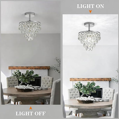 Mini Crystal Chandelier Small Modern Crystal Flush Mount Ceiling Light for Hallway Closet, E26 Base, K9 Crystal (Chrome-Ceiling)