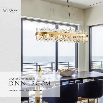 39" Modern Gold Rectangle Crystal Chandelier Light Fixtures for Kitchen Island Luxury Linear Crystal Chandeliers for Dining Room 16-Light Long Hanging Pendant Lighting for Entryway Foyer Bar