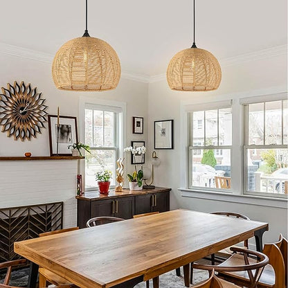 Wicker Pendant Lights 12.2" Hemp Rope Woven Pendant Light Woven Light Fixture Boho Chandelier Light Fixture Boho Chandelier Fixture Wicker Chandelier for Dining Room Kitchen Island