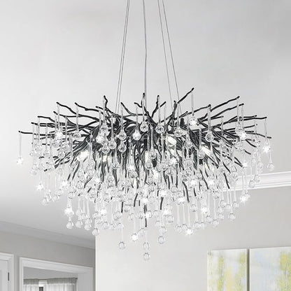Chandeliers for Dining Room - 31.5" Modern Black Crystal Chandelier, Round Tree Branch Raindrop Chandelier, Foyer Chandeliers for Entryway, Living Room,Bedrooms,Bathroom(Bulb not Included)