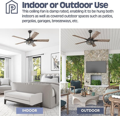 Prominence Home Freyr, 52 Inch Indoor Outdoor LED Ceiling Fan with Light, Remote Control, Dual Mounting Options, 5 Dual Finish Blades, Reversible Motor - 51484-01 (Textured Black)