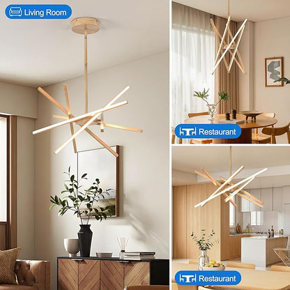 Modern Wood Grain Chandeliers Ceiling LED Pendant Light Embedded Mount Chandeliers,LED 6-Lights Linear Pendant Light for Kitchen Island Dining Room Bedroom Living Room Entryway,L23.62"*0.59"/6