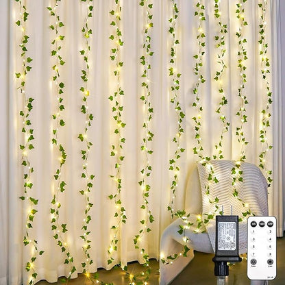 suddus 300 LED Vines with Lights Plug in, 9.8ft x 9.8ft Fairy Lights with Vines, Ivy Curtain Lights for Wall, Bedroom, Dorm, Wedding, Party, Indoor, Outdoor Decor(Warm White)