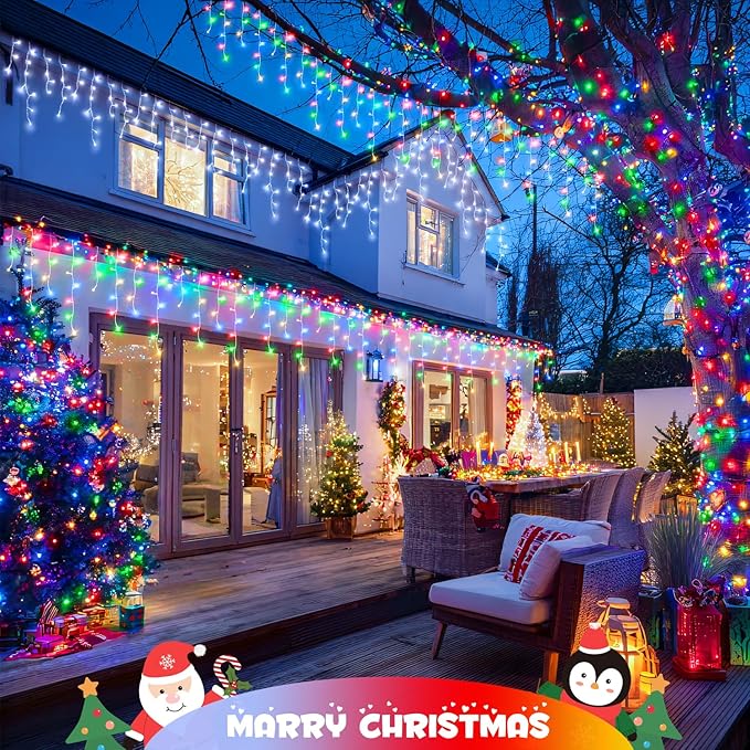 JMEXSUSS Color Changing Lights Outdoor Waterproof, 11 Modes 400 LED Christmas Icicle Lights with 40 Drops, White to Multicolor Icicle Light for Indoor Christmas Eaves Party Decorations