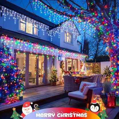 JMEXSUSS Color Changing Lights Outdoor Waterproof, 11 Modes 400 LED Christmas Icicle Lights with 40 Drops, White to Multicolor Icicle Light for Indoor Christmas Eaves Party Decorations