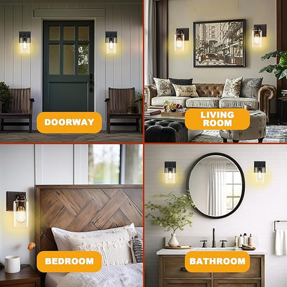Loyareal Wall Sconces Set of Two, Wall Mounted Bedside Lamps with Rotary Switch, Matte Black Sconces Wall Lighting, Bathroom Light Fixtures with Clear Glass Shade, Wall Lights for Bedroom Living Room