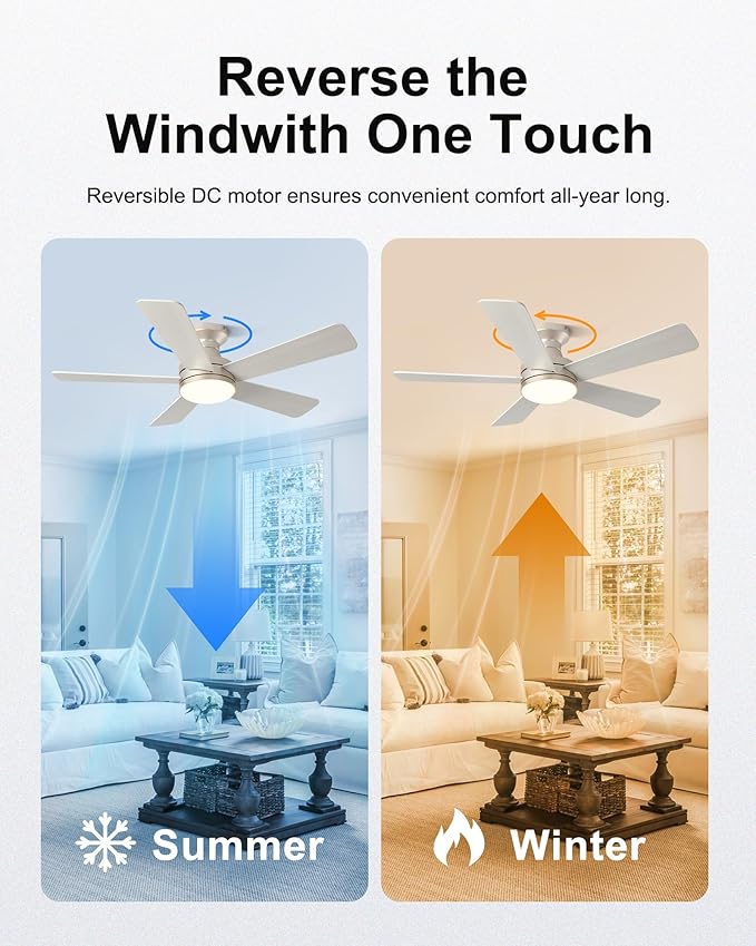 42 Inch Ceiling Fans with Lights, Smart Ceiling Fan with Alexa Google App, Gold Ceiling Fan with RGB Lights Remote, 6 Speeds Reversible DC Motor, Modern Flush Mount for Bedroom Living Room