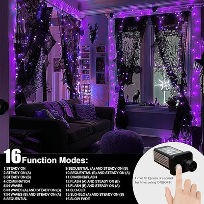 LAMPHOME 66FT 200LED Purple String Lights, 16 Modes Deep-Violet Purple LED Lights, Indoor Outdoor Christmas Lights Plug in, Halloween String Lights for Tree Bedroom Garden Yard Xmas Party Decor