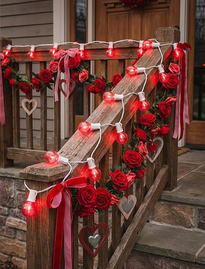 50Ft G40 LED Valentine's Day String Lights Outdoor, Valentines Decorations Lights with 27 Red Shatterproof Globe Bulbs, Hanging Patio Lights for Outside Wedding Backyard Porch Roofline, White Wire
