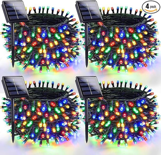 OZS 4 Pack 320LED Solar Christmas String Lights Outdoor, Waterproof 8 Modes Solar Tree Light, Green Wire Christmas Lights Outdoor for Garden, Party, Wedding, Christmas Decorations (Multicolor)