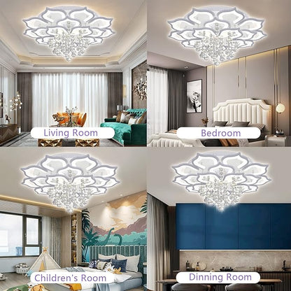 Bevenus Modern Led Ceiling Light,120w Crystal Petal Flush Mount Chandelier Ceiling Flower Lamp with Remote Control for Living Room,Bedroom,Dining Room,Hall,Etc.10+5+5 Heads……