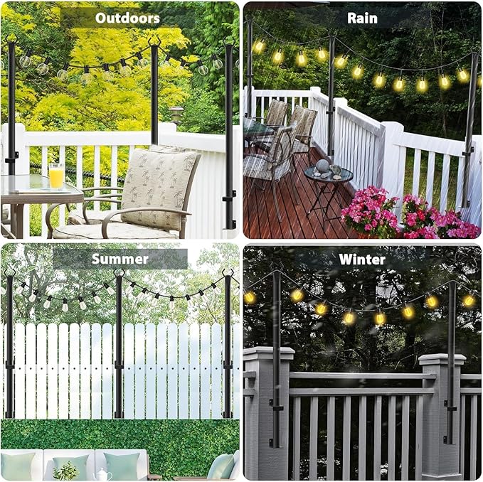 NUERPO 8 Pack String Light Poles,5Ft Metal Poles for Outdoor String Lights,Outdoor Light Poles with Post,Poles/Stand for Outside,Patio,Deck,Backyard,Garden Wedding,Party