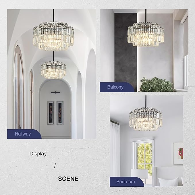 Modern 17.6“ Black Crystal Chandelier Ceiling Light Fixtures for Dining Room Luxury Glam 8-Light Crystal Chandeliers Lighting for Bedroom Entryway Hallway Living Room Kitchen Island Foyer