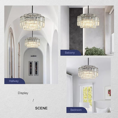 Modern 17.6“ Black Crystal Chandelier Ceiling Light Fixtures for Dining Room Luxury Glam 8-Light Crystal Chandeliers Lighting for Bedroom Entryway Hallway Living Room Kitchen Island Foyer