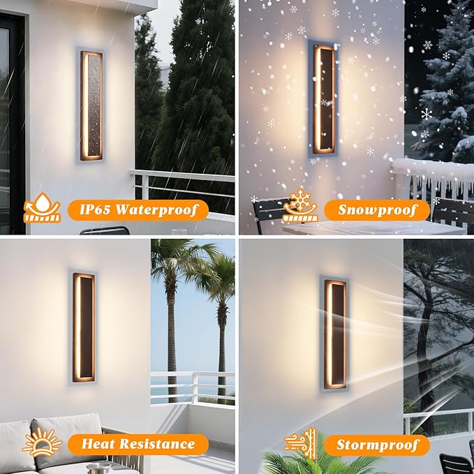 𝟐𝟒 𝐈𝐍 Long Outdoor LED Wall Lights, Modern Exterior Garage Wall Light,Brown Outdoor Wall Sconce,Waterproof Outside Light Fixtures for House,Patio,Front Porch,2 Packs,24W,3000K Warm White