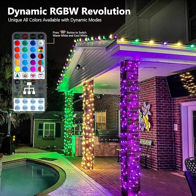 BrizLabs RGB + Warm White Christmas Lights, 98.5FT 300 LED Color Changing Red White Blue Patriotic String Lights with Remote, Dimmable Mini Light for Indoor Outdoor 4th of July Halloween Tree Decor