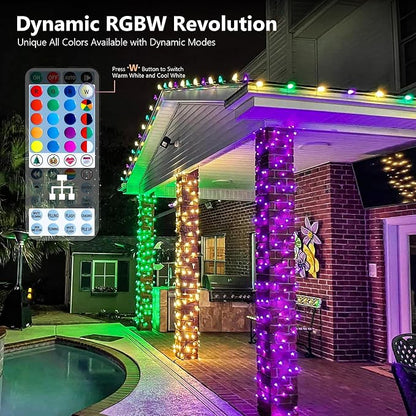 BrizLabs RGB + Warm White Christmas Lights, 98.5FT 300 LED Color Changing Red White Blue Patriotic String Lights with Remote, Dimmable Mini Light for Indoor Outdoor 4th of July Halloween Tree Decor