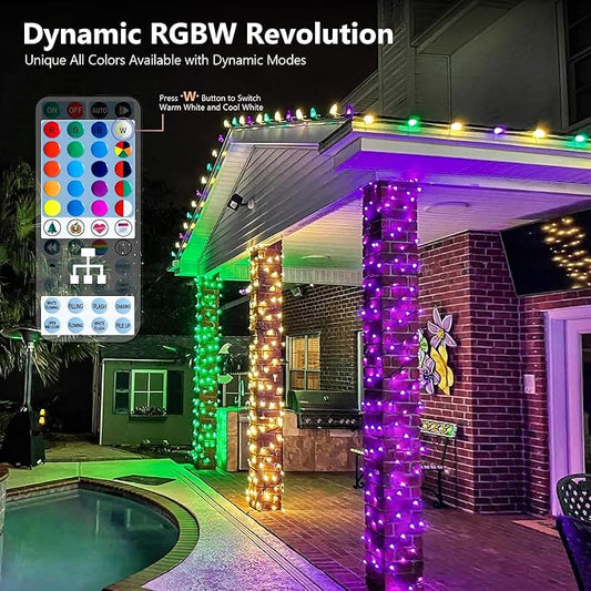 BrizLabs RGB + Warm White Christmas Lights, 98.5FT 300 LED Color Changing Red White Blue Patriotic String Lights with Remote, Dimmable Mini Light for Indoor Outdoor 4th of July Halloween Tree Decor
