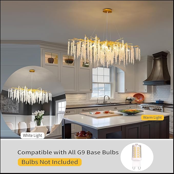 Tree Branches Chandeliers L39.5 Inch Gold Luxury Rectangular Crystal Raindrop Pendant Light 13 Lights Kitchen Island Hanging Light Fixture for Living Room Dining Room Foyer Entryway
