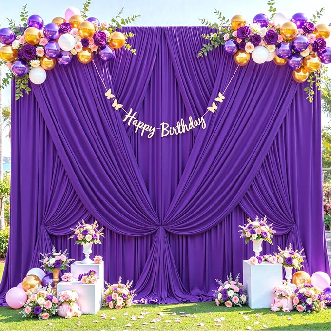 6 Panels Purple Backdrop Curtain for Parties Wedding Wrinkle Free Purple Photo Curtains Backdrop Drapes Fabric Decoration for Birthday Party Photography 30ft(W) x 10ft(H)