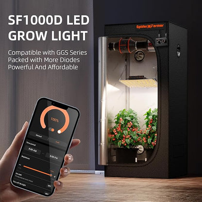 Spider Farmer Upgraded SF1000D 100W LED Grow Light, Dimmable & Full Spectrum, New-Gen High-Performance Diodes & Enhanced PPFD for Indoor Plants Veg/Bloom, Hanging Growing Lamp in 2x2 Grow Tent