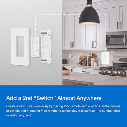 Lutron Deluxe Diva Smart Dimmer Kit for Caseta Lighting w/ Hub and Pico Remote, and Pedestal, 1 Wallplate, Smart Dimmer Works with Apple Home, Ring, Google Home, 3 Way