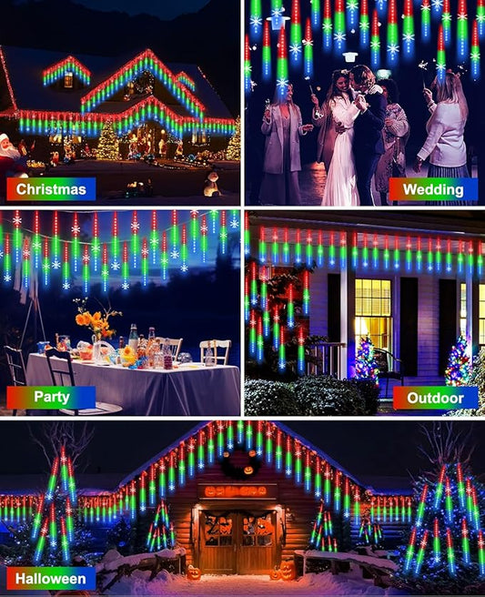 EAGWELL Meteor Shower Lights UL Certified 1080 LEDs 20 Tubes Falling Rain Drop Ramadan Lights Cascading Lights for Xmas Tree Halloween Decorations Wedding Party Holiday Garden Decor, Multicolor